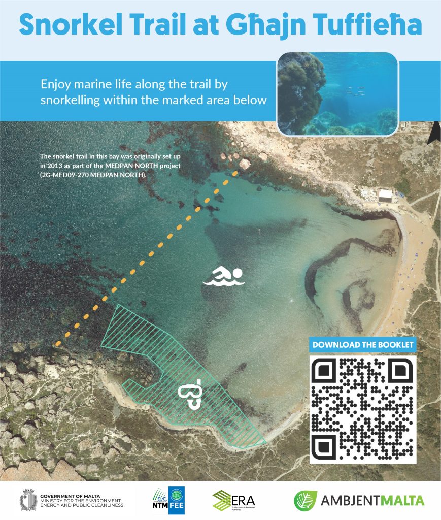 Snorkel trail map at Ghajn Tuffieha