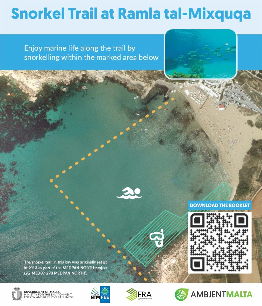 Snorkel trail map at Ir-Ramla tal-Mixquqa (Golden Bay)