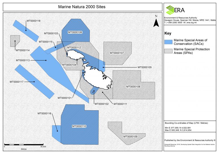 Map of Malta Marine Natura 2000 protected sites